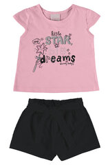 Комплект для девочек - блузка с короткими рукавами и шорты Quimby, розовый цена и информация | Комплекты для девочек | kaup24.ee