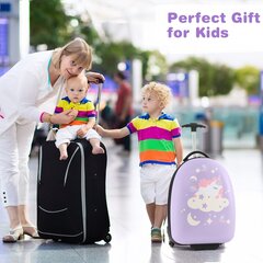 Детский чемодан с 2-х ступенчатой телескопической ручкой Costway, фиолетовый цена и информация | Чемоданы, дорожные сумки | kaup24.ee