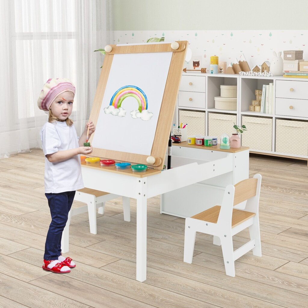 Tegevuslaud Costway, 109x55x60 cm, valge/pruun hind ja info | Laste lauad ja toolid | kaup24.ee
