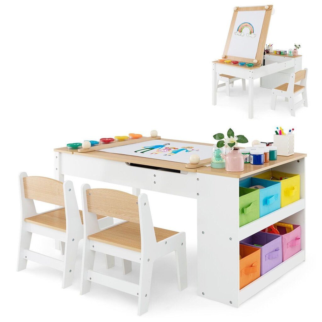 Tegevuslaud Costway, 109x55x60 cm, valge/pruun hind ja info | Laste lauad ja toolid | kaup24.ee