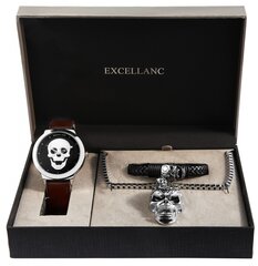 Мужские часы Excellanc с ремешком из искусственной кожи с черепом цена и информация | Мужские часы | kaup24.ee