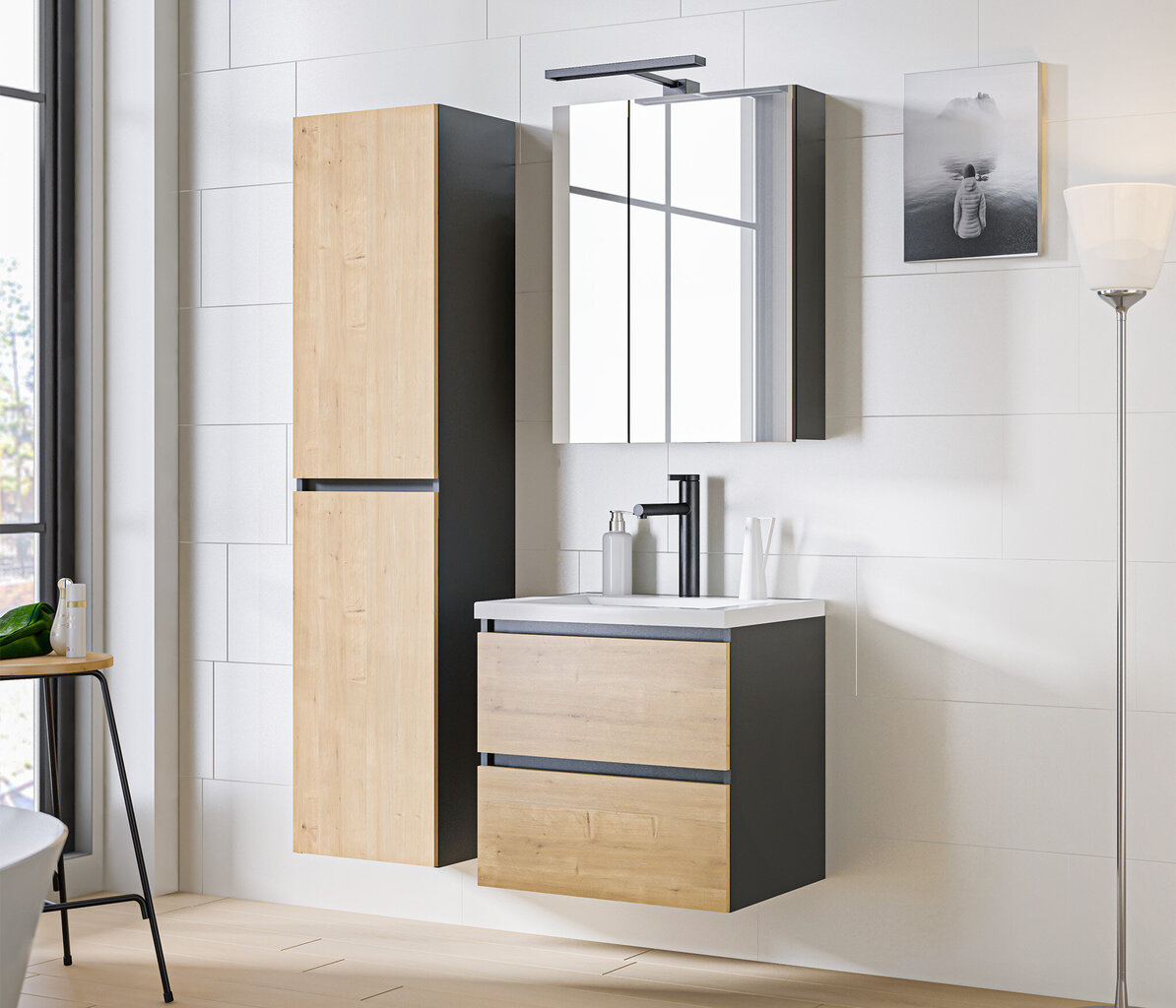 Vannitoa kapp Comad Monaco Grey Oak 820 - FSC, pruun/hall цена и информация | Vannitoakapid | kaup24.ee