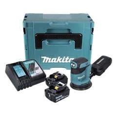 Аккумуляторная эксцентриковая шлифовальная машинка Makita DBO 180 RTJ 18 В 125 мм + 2х аккумулятора 5,0 Ач + зарядное устройство + Makpac цена и информация | Шлифовальные машины | kaup24.ee