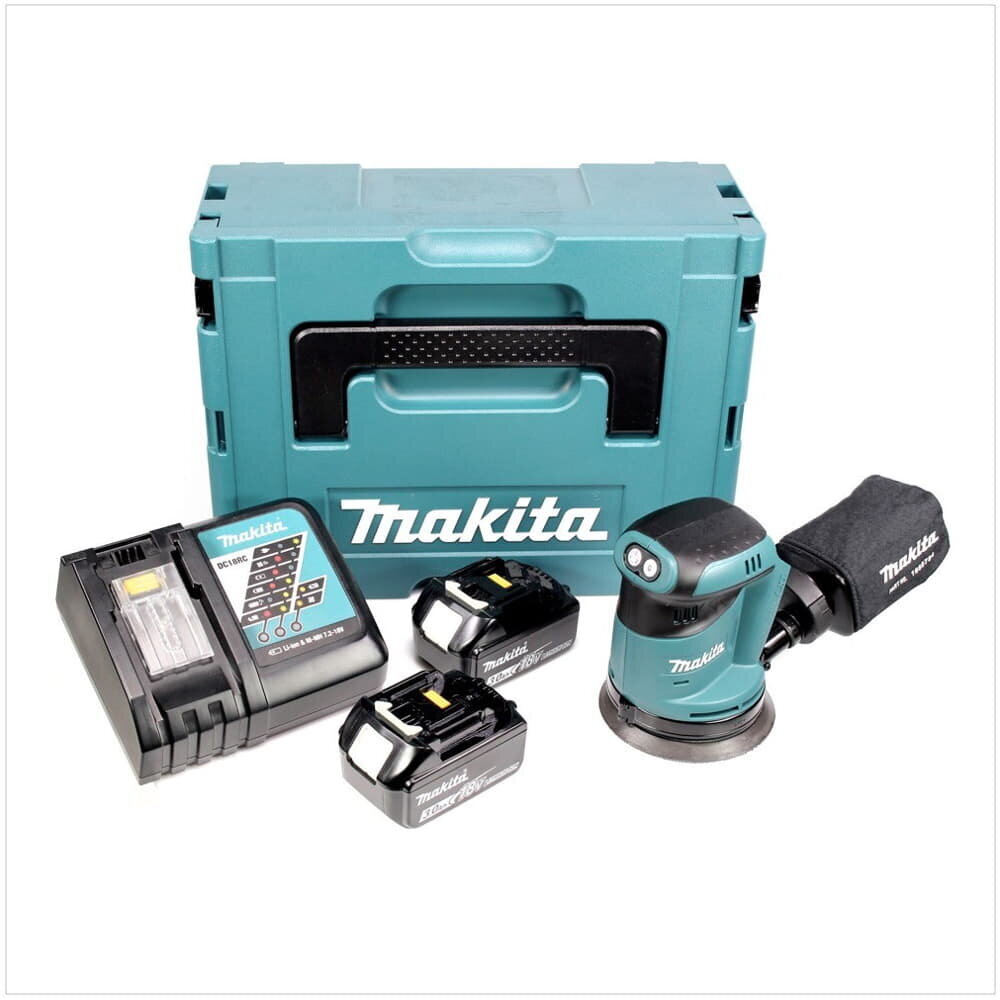 Makita DBO 180 RFJ akuga ekstsentriline lihvmasin 18 V 125 mm + 2x aku 3.0 Ah + laadija + Makpac hind ja info | Lihvmasinad ja ketaslõikurid | kaup24.ee