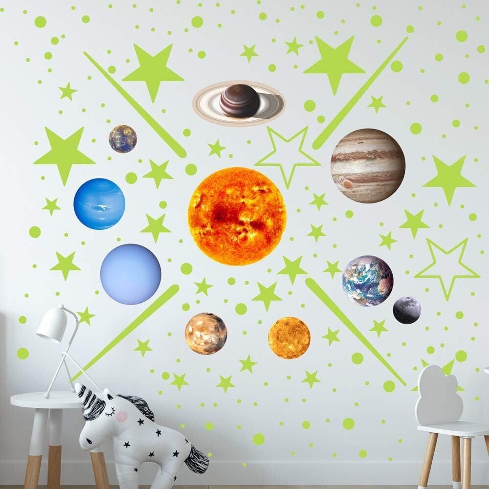 Fluorestseeruvad seinakleebised tähed ja planeedid, 460 tk hind ja info | Seinakleebised | kaup24.ee