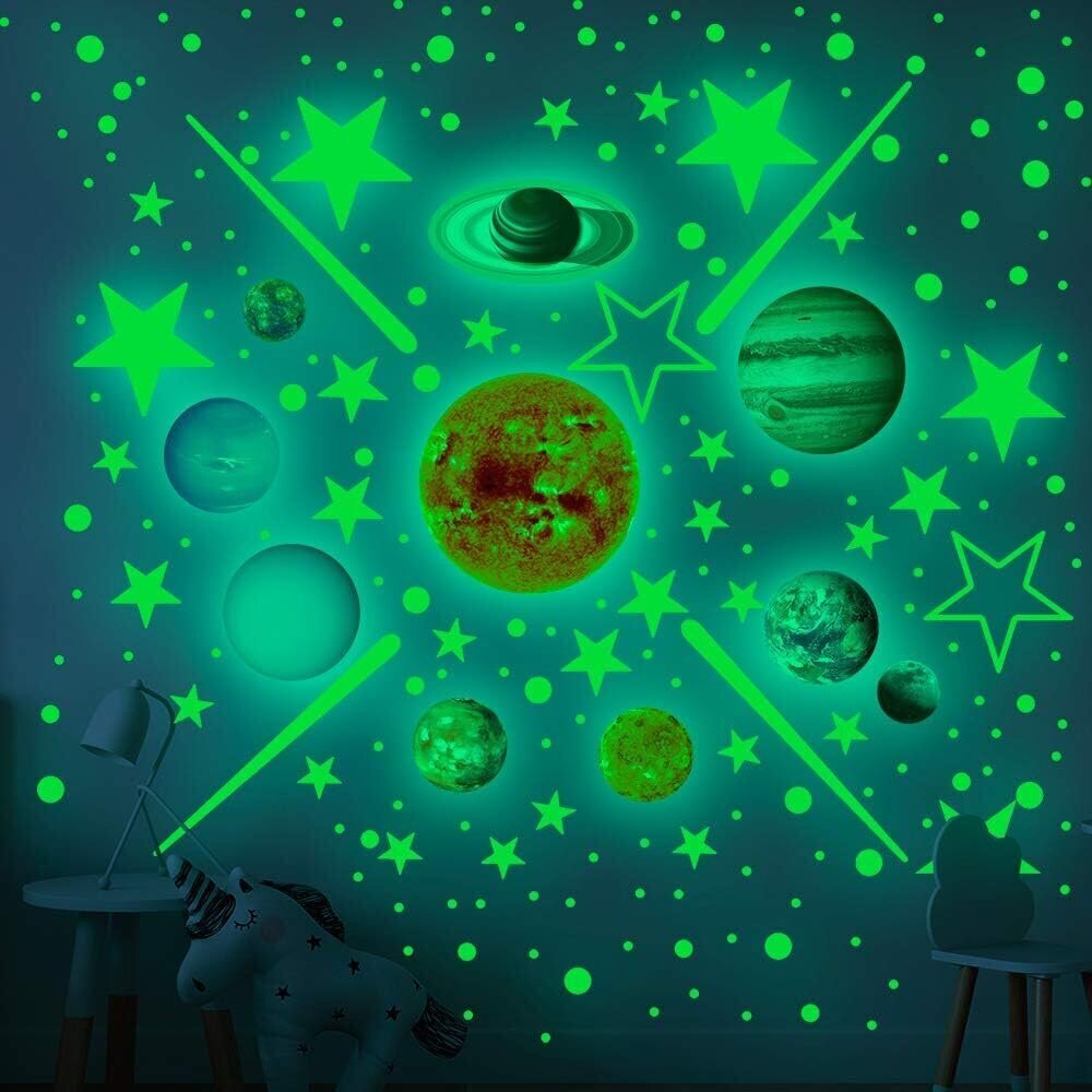 Fluorestseeruvad seinakleebised tähed ja planeedid, 460 tk hind ja info | Seinakleebised | kaup24.ee