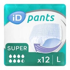 Подгузники для взрослых iD Pants Super, размер L, 12 шт. цена и информация | Подгузники, прокладки, одноразовые пеленки для взрослых | kaup24.ee