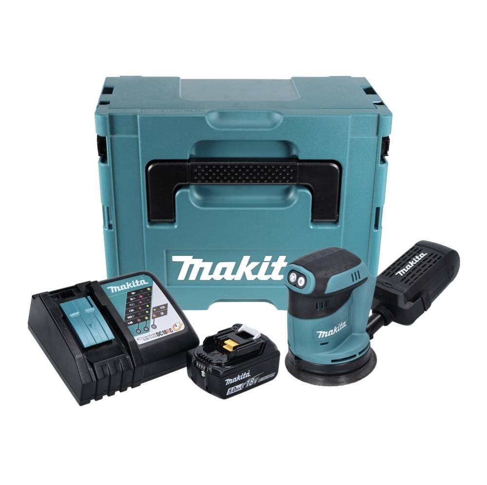 Makita DBO 180 RT1J akuga ekstsentriline lihvmasin 18 V 125 mm + 1x aku 5.0 Ah + laadija + Makpac цена и информация | Lihvmasinad ja ketaslõikurid | kaup24.ee