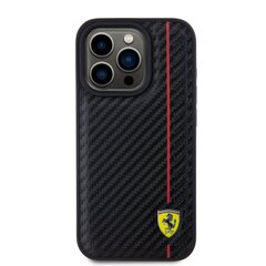 Ferrari PU Leather Carbon Vertical Red Line Case for iPhone 15 Pro Max Black цена и информация | Чехлы для телефонов | kaup24.ee