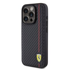 Ferrari PU Leather Carbon Vertical Red Line Case for iPhone 15 Pro Max Black цена и информация | Чехлы для телефонов | kaup24.ee