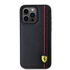 Ferrari PU Leather Carbon Vertical Red Line Case for iPhone 15 Pro Max Black цена и информация | Чехлы для телефонов | kaup24.ee