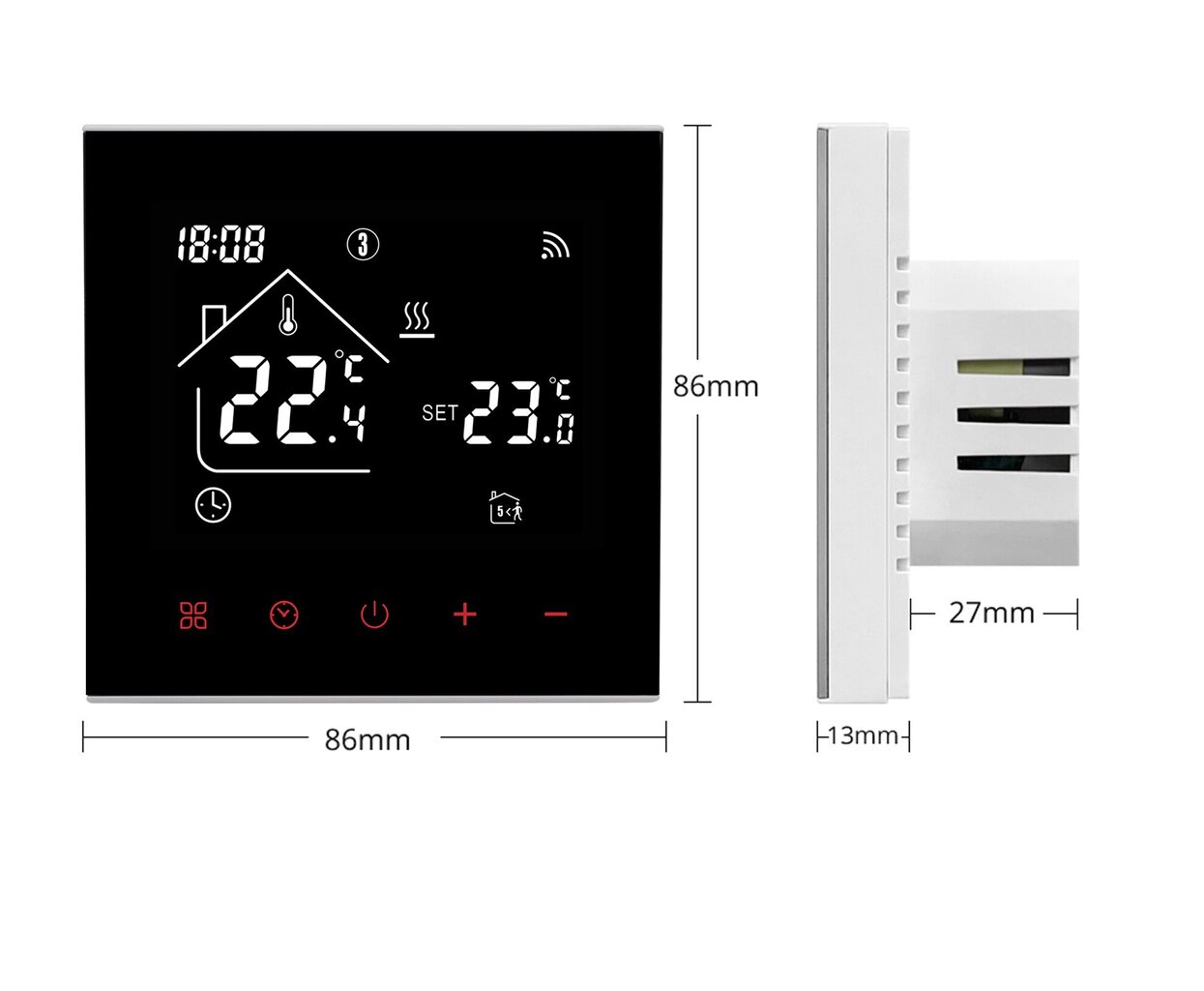 WiFi nutikas termostaat LCD-ekraani ja puutetundliku ekraaniga elektrilise põrandakütte ja elektriboileri jaoks цена и информация | Taimerid, termostaadid | kaup24.ee