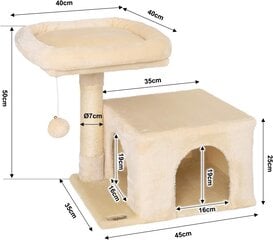Lionto majaga kassikraabits, 50 cm, beež hind ja info | Kassi kraapimispuud | kaup24.ee