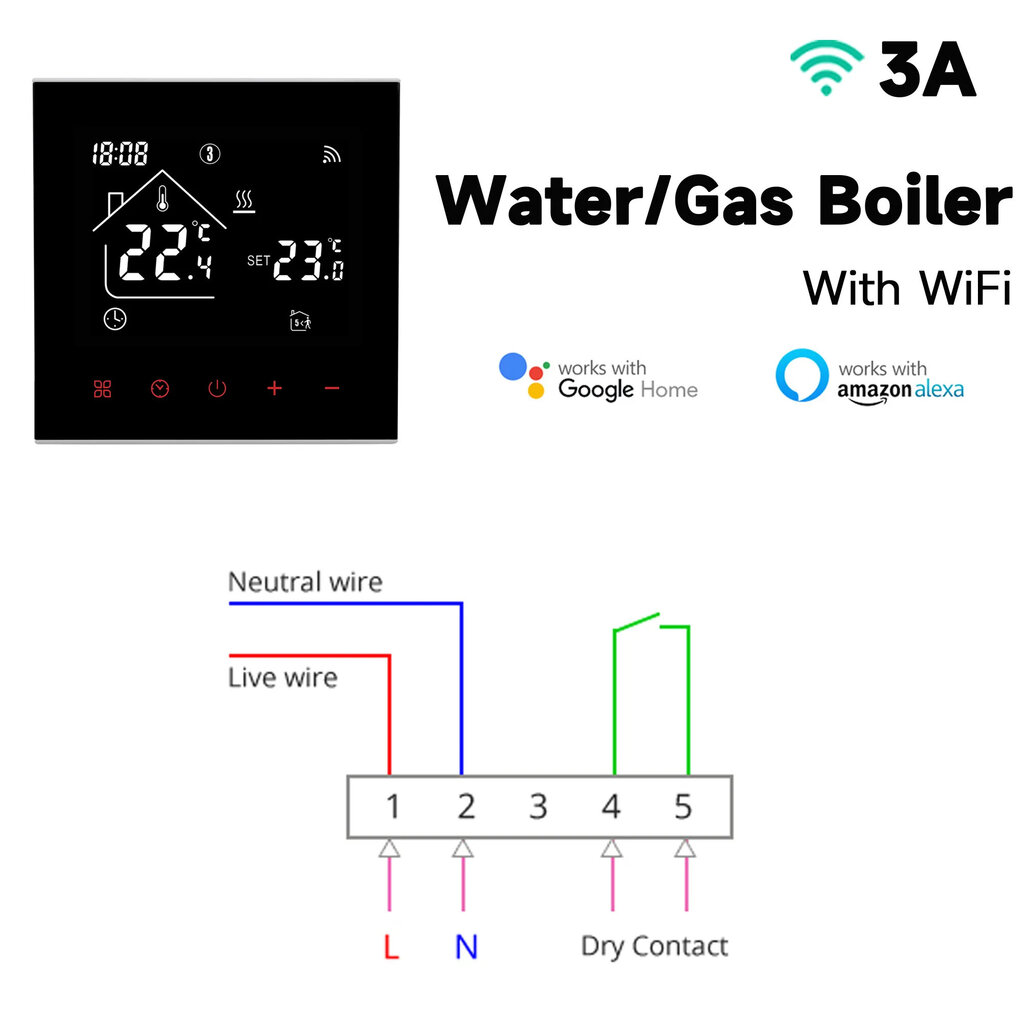 WiFi nutikas termostaat LCD-ekraani ja puutetundliku ekraaniga gaasikatlale цена и информация | Taimerid, termostaadid | kaup24.ee