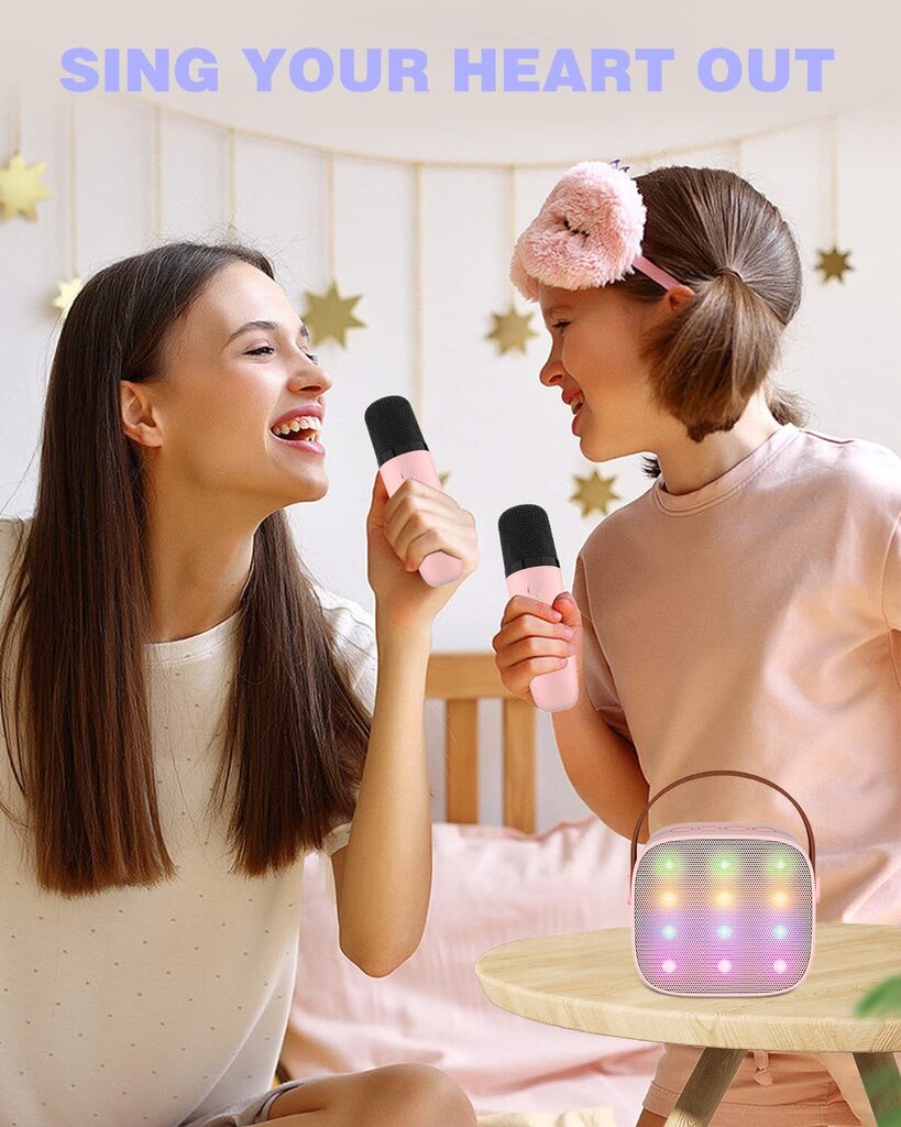 Karaoke mikrofon koos kõlariga ja hääle muutmise efektidega Carbonpro, roosa hind ja info | Mikrofonid | kaup24.ee