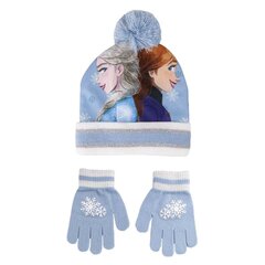 Mütsi ja kinnaste komplekt tüdrukutele Frozen S0737899, sinine цена и информация | Шапки, перчатки, шарфы для девочек | kaup24.ee