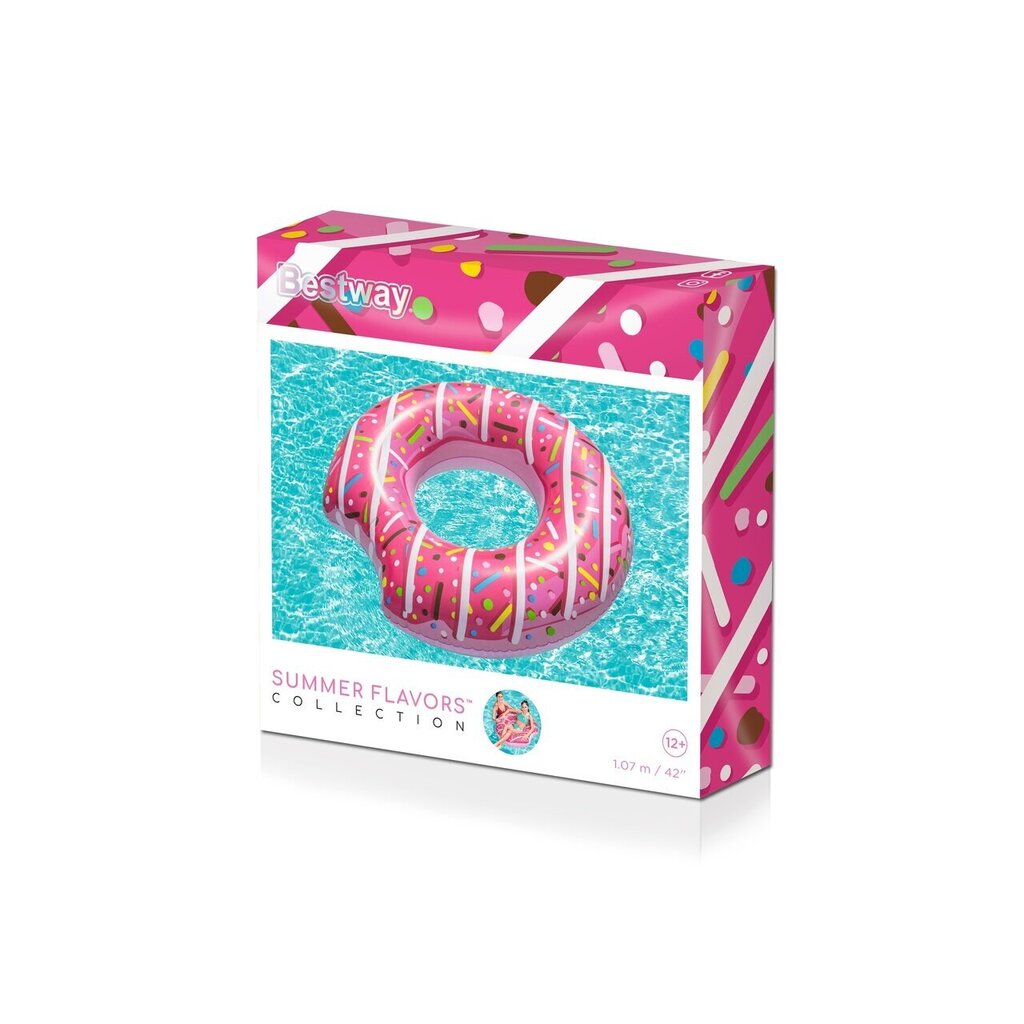 Ujumisrõngas Donut, 107 cm, roosa цена и информация | Täispuhutavad veemänguasjad ja ujumistarbed | kaup24.ee