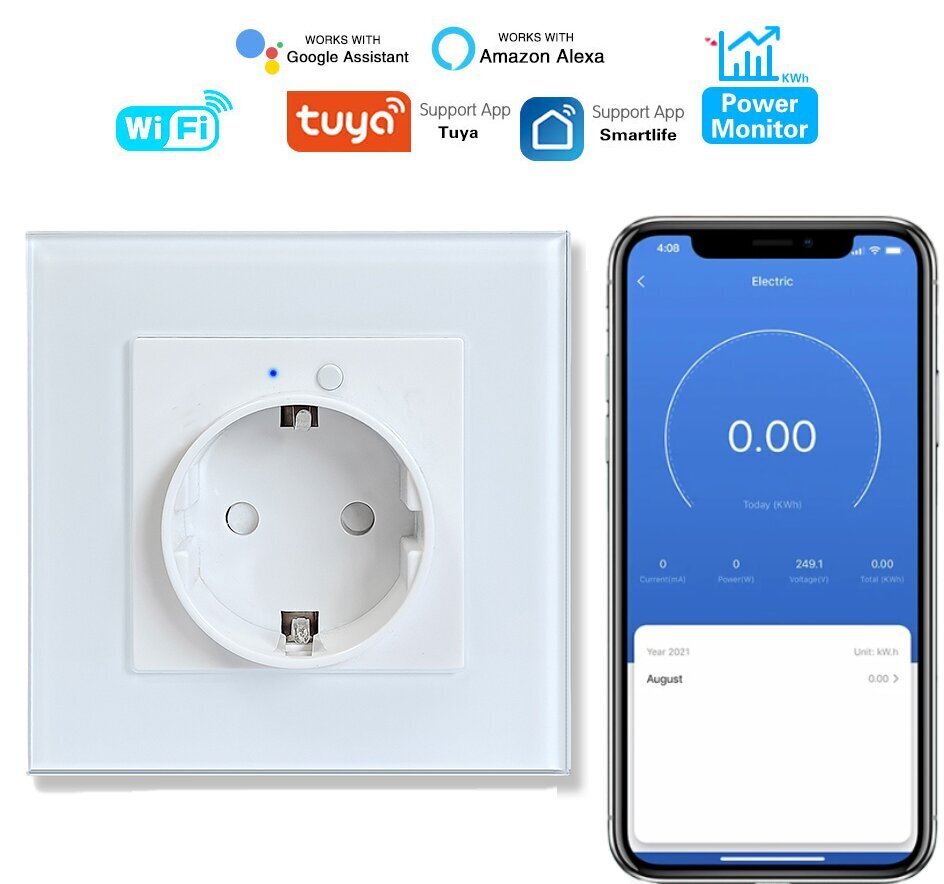 Встраиваемая настенная розетка с умным Wi-Fi и удаленным приложением, 16 А,  3500 Вт LIVMAN TY-EU-86-W цена | kaup24.ee