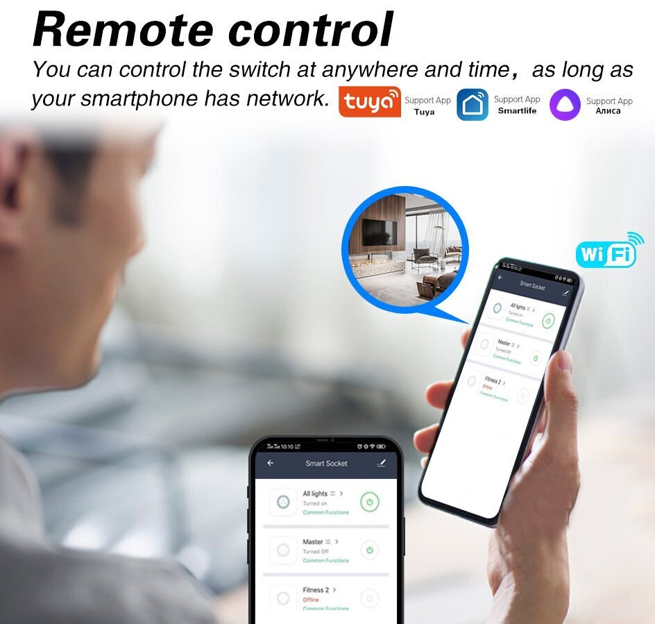 Nutikas wifi sisseehitatud seinakontakt kaugrakendusega 16A 3500W LIVMAN TY-EU-86-W цена и информация | Lülitid ja pistikupesad | kaup24.ee