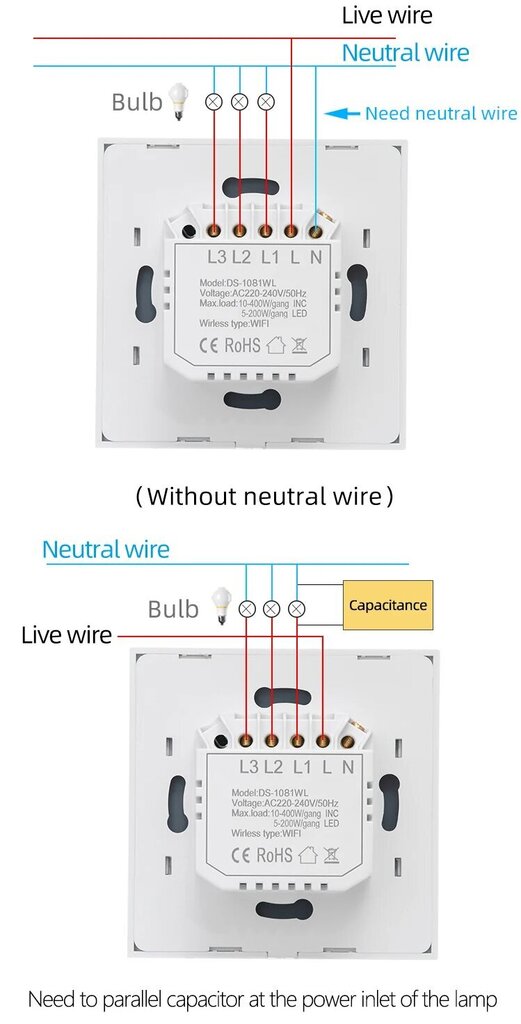 Nutikas wifi elektrilüliti kaugrakendusega 600W LIVMAN DS-1081WL цена и информация | Lülitid ja pistikupesad | kaup24.ee