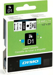 Ламинированная лента для фломастеров Dymo D1 45013 LabelManager™ Белый 12 mm Чёрный (1 штука) цена и информация | Аксессуары для принтера | kaup24.ee