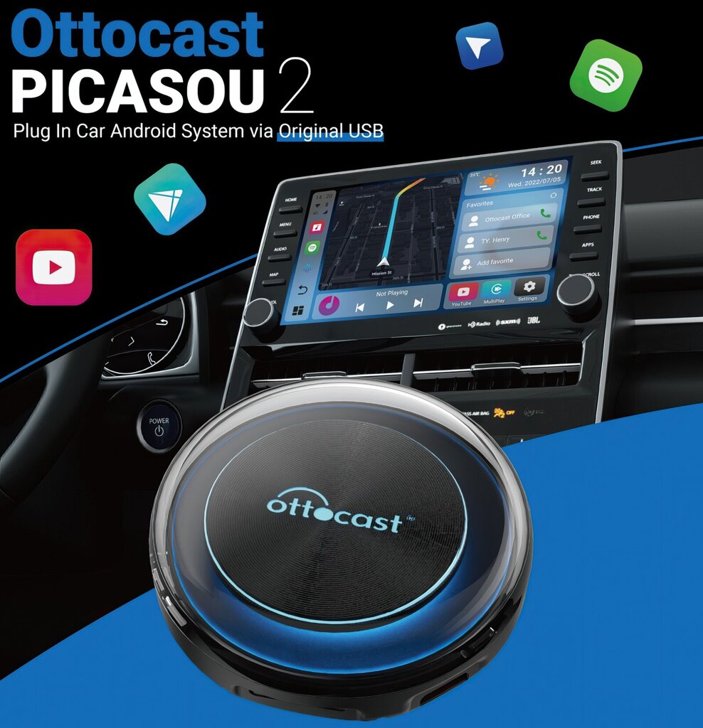 Ottocast Picasou 2 Wireless Apple CarPlay Android Auto SIM-kaart SD hind ja info | FM modulaatorid, FM trasmitterid | kaup24.ee