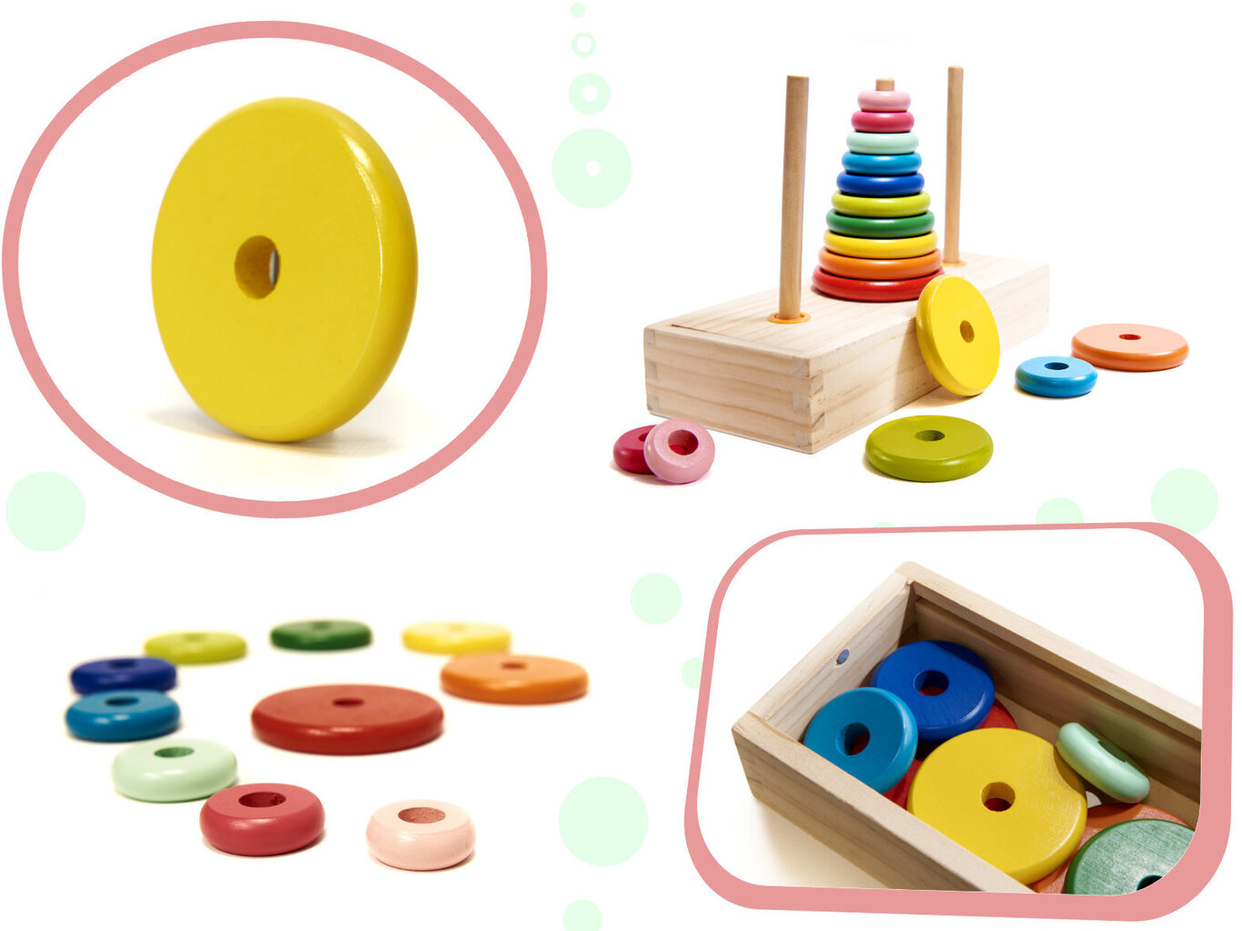 Puidust püramiid torniga, vikerkaarevärvi sorteerija hind ja info | Arendavad mänguasjad | kaup24.ee