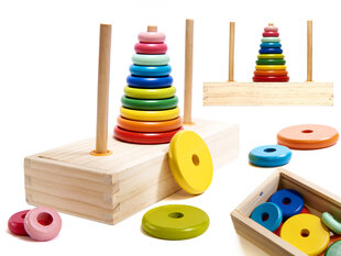 Puidust püramiid torniga, vikerkaarevärvi sorteerija цена и информация | Развивающие игрушки | kaup24.ee