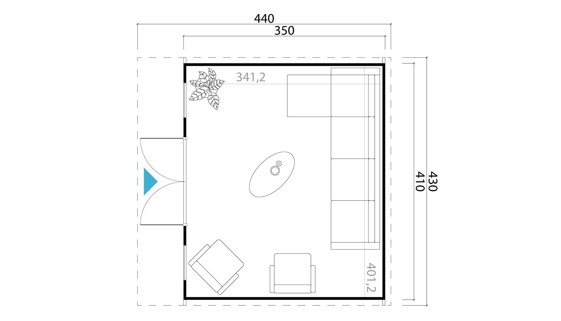 Aiamaja Sitsiilia1 4,1 x 3,5 m siledate nurkadega + katusealune 3,0 x 3,5 m hind ja info | Kuurid ja aiamajad | kaup24.ee