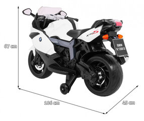 Детский аккумуляторный мотоцикл Bmw K1300S, белый, опорные колеса, со звуками и светом цена и информация | Электромобили для детей | kaup24.ee
