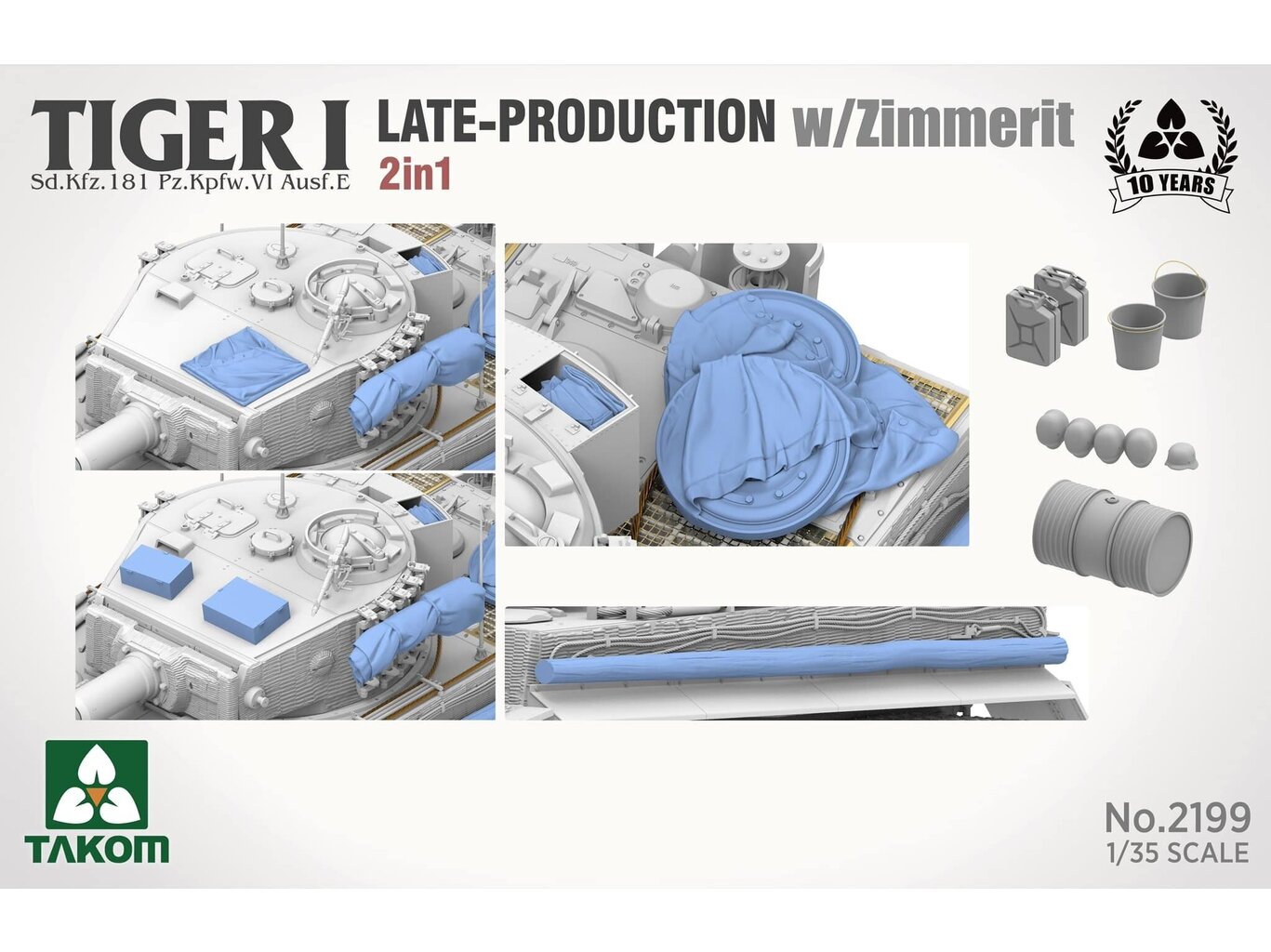 Takom - Tiger I Late Production w/zimmerit Sd.Kfz. 181 Pz.Kpfw. VI Ausf. E (Late/Late Command), 1/35, 2199 цена и информация | Klotsid ja konstruktorid | kaup24.ee