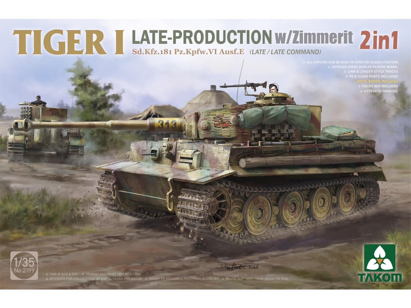 Takom - Tiger I Late Production w/zimmerit Sd.Kfz. 181 Pz.Kpfw. VI Ausf. E (Late/Late Command), 1/35, 2199 цена и информация | Klotsid ja konstruktorid | kaup24.ee