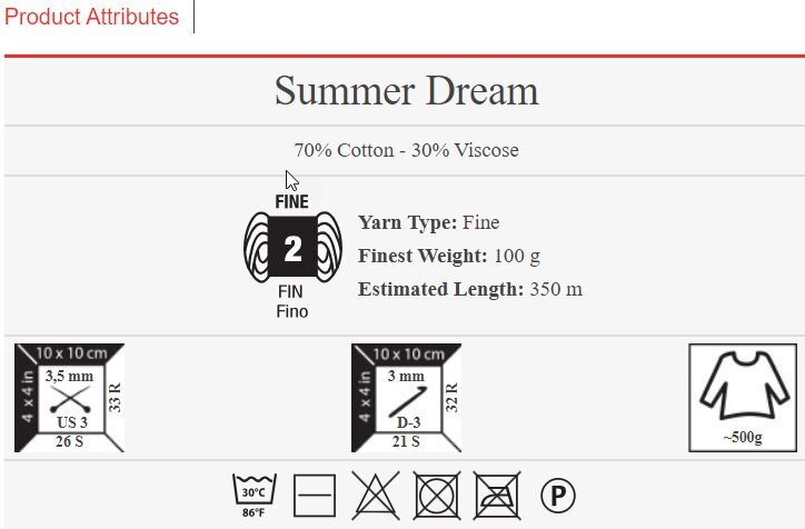 Kudumislõng YarnArt Summer Dream 100g. värv 4312 цена и информация | Kudumistarvikud | kaup24.ee