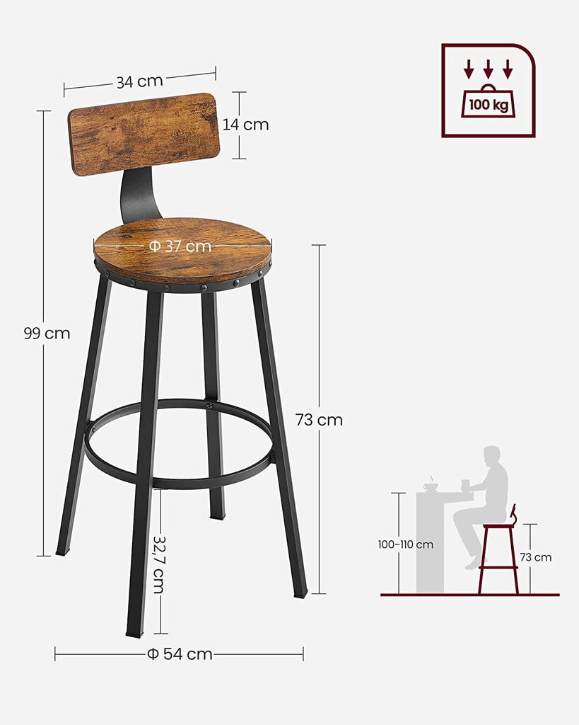 2 tooli Leobert LBC026B01V1, must/pruun komplekt hind ja info | Söögitoolid, baaritoolid | kaup24.ee