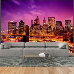 Fototapeet - Manhattan and Brooklyn Bridge by night цена и информация | Фотообои | kaup24.ee