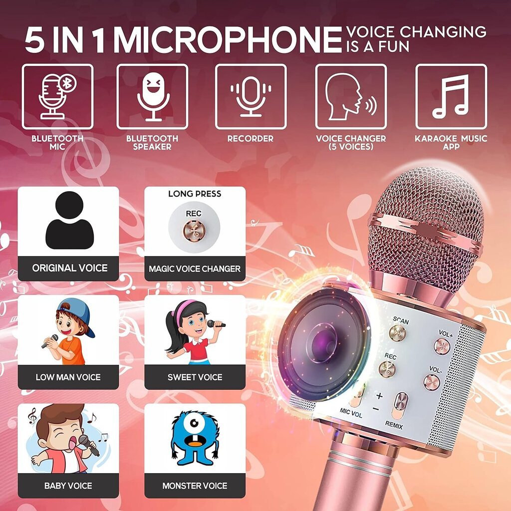 Bluetooth Karaoke mikrofon lastele ja täiskasvanutele FDY цена и информация | Mikrofonid | kaup24.ee