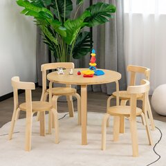 Laste puidust laud ja 4 tooli Costway цена и информация | Детские столы и стулья | kaup24.ee