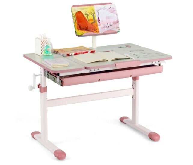 Reguleeritava kõrgusega laste kirjutuslaud kallutatava lauaplaadiga Costway, roosa hind ja info | Laste lauad ja toolid | kaup24.ee