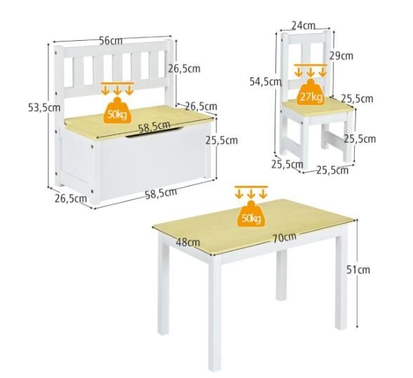 Laste 4-osaline laua ja tooli komplekt Costway цена и информация | Laste lauad ja toolid | kaup24.ee