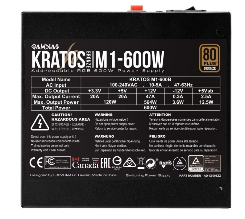 Gamdias Kratos M1-600B hind ja info | Toiteplokid (PSU) | kaup24.ee