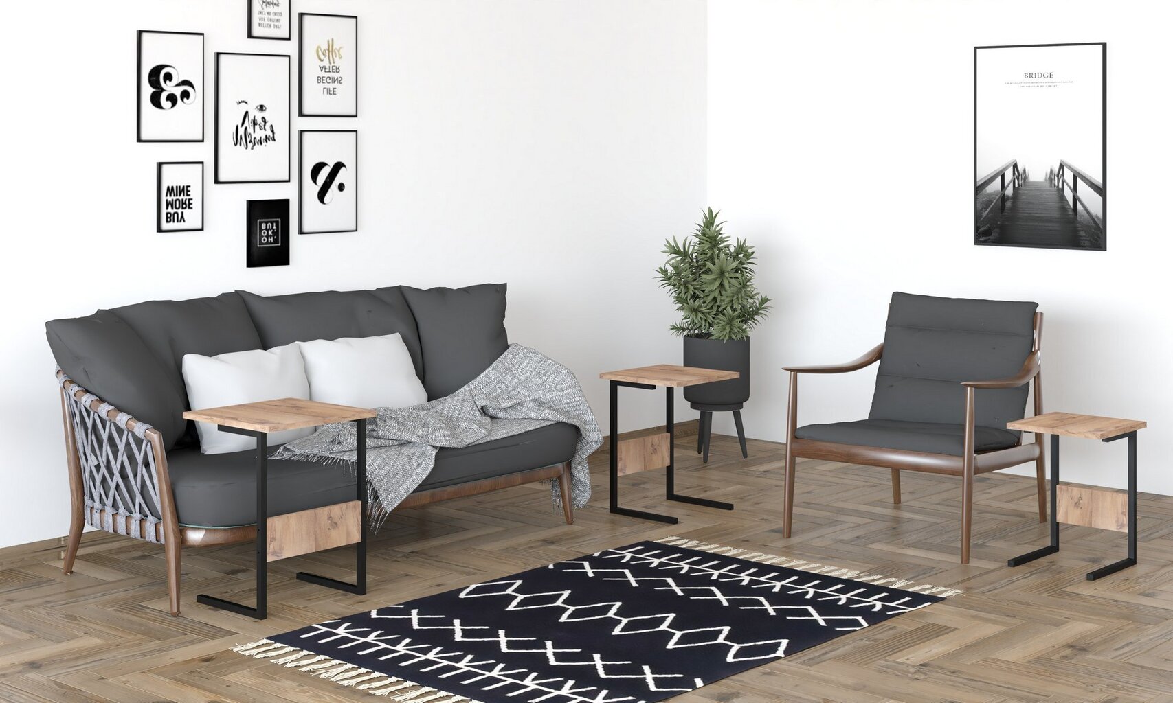 Laua komplekt Asir, 3 tk, must/pruun hind ja info | Diivanilauad | kaup24.ee