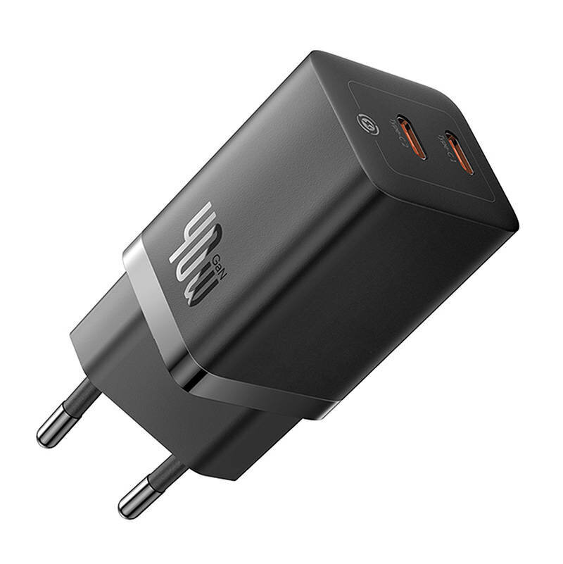 Wall Charger Baseus GaN5 40W, 2x USB C (Black) цена и информация | Mobiiltelefonide laadijad | kaup24.ee