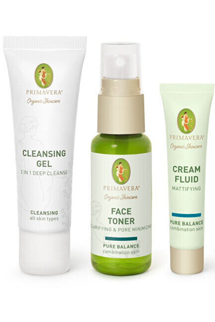 Primavera Starter & Travel Set Pure Balance naistele: puhastav geel 2 in 1 deep Cleanse, 25 ml + näotoonik Clarifying & Pore minimizing, 28 ml + näokreem Cream Fluid Mattifying, 8 ml цена и информация | Näokreemid | kaup24.ee