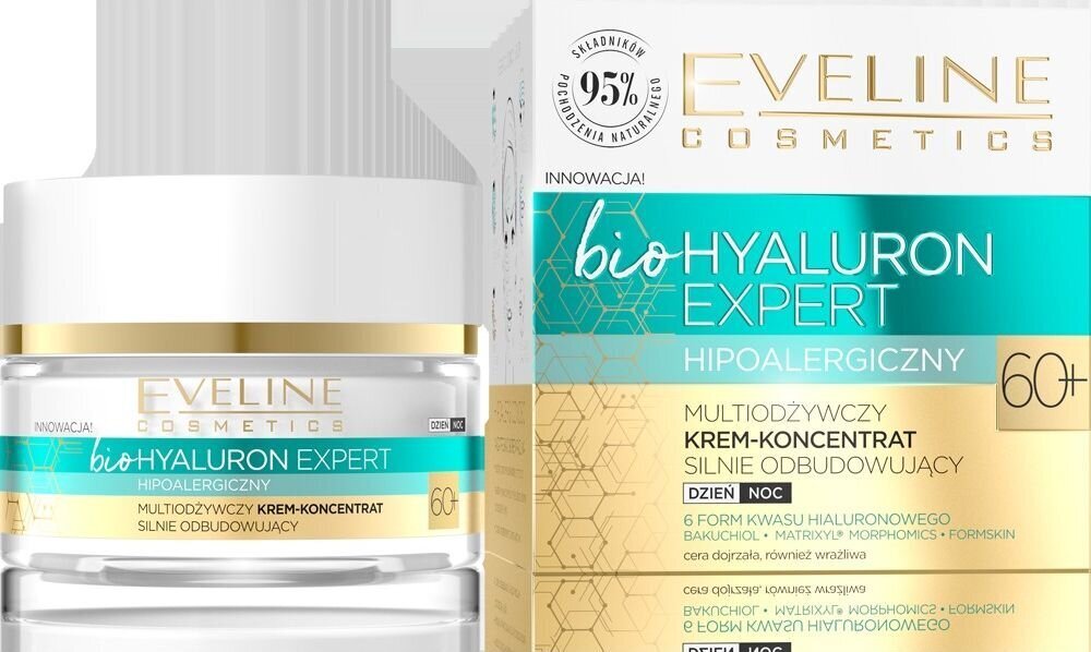 Kortsudevastane öökreem Eveline bioHyaluron Expert 60+ Multi Nourishing, 50 ml цена и информация | Näokreemid | kaup24.ee