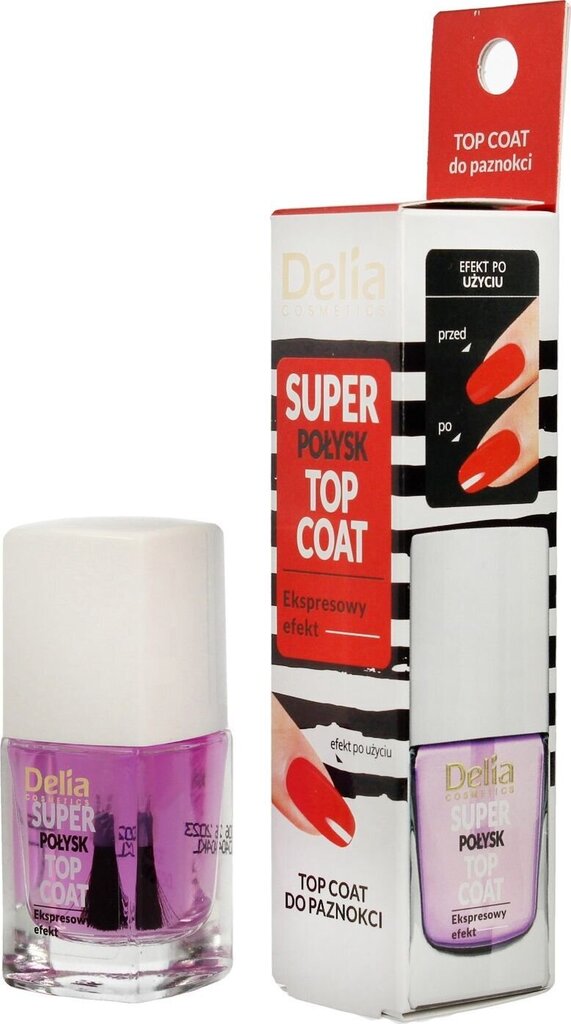 Küünelakk Delia Cosmetics Top Coat Super Gloss, 11ml цена и информация | Küünelakid, küünetugevdajad | kaup24.ee