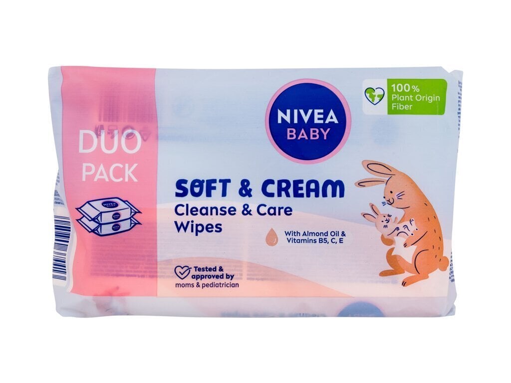 Niisked salvrätikud beebidele Nivea Baby Soft &amp; Cream Cleanse &amp; Care Salvrätikud 2x57 tk. цена и информация | Laste ja ema kosmeetika | kaup24.ee