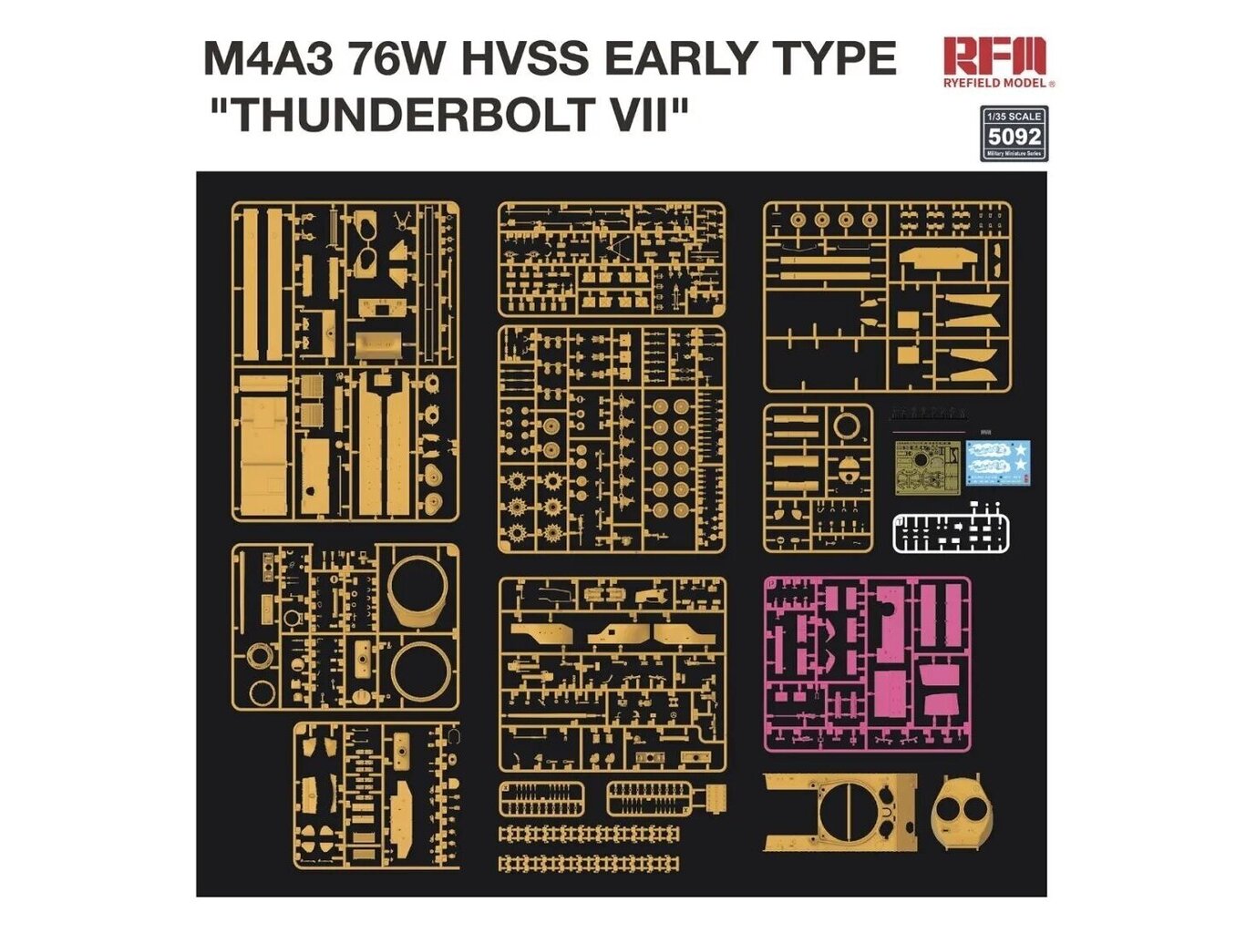 Rye Field Model - ShermanM4A3 76W HVSS Early Type "Thunderbolt VII", 1/35, RFM-5092 цена и информация | Liimitavad mudelid | kaup24.ee