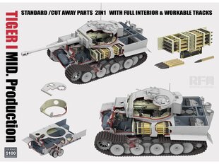 Rye Field Model - Pz.Kpfw. VI Ausf. E Tiger I Mid. Production Standard/Cut Away Parts 2in1 with full interior & workable tracks, 1/35, RFM-5100 цена и информация | Склеиваемые модели | kaup24.ee