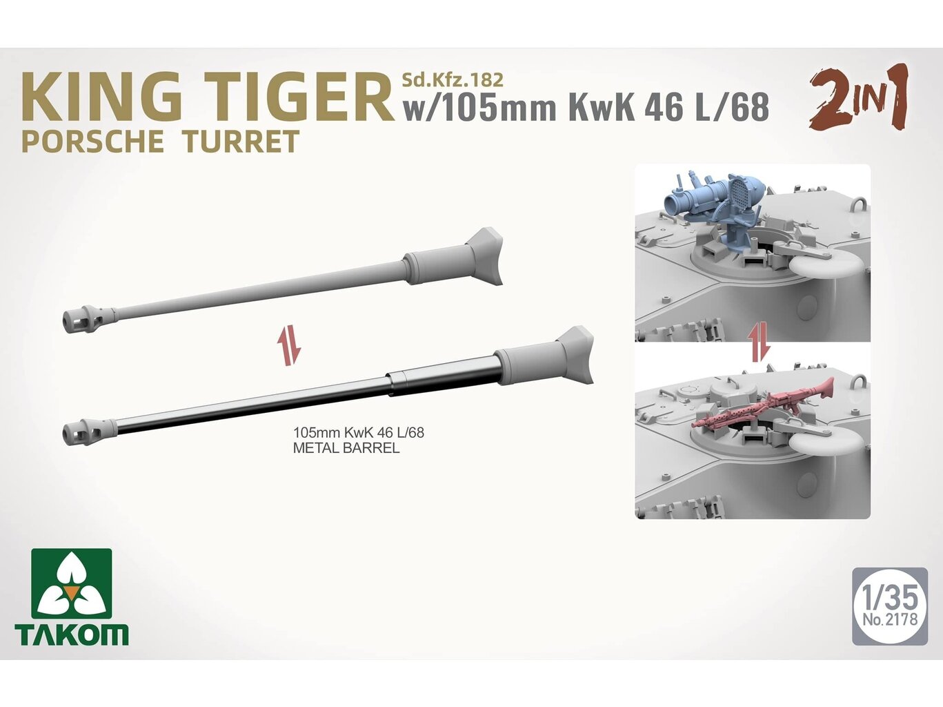 Takom - Sd.Kfz.182 King Tiger Porsche turret w/105m KwK 46 L/68 2 in 1, 1/35, 2178 цена и информация | Liimitavad mudelid | kaup24.ee