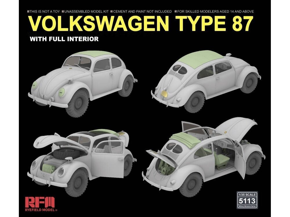 Rye Field Model - Volkswagen Beetle Type 87 w/full interior, 1/35, 5113 цена и информация | Liimitavad mudelid | kaup24.ee